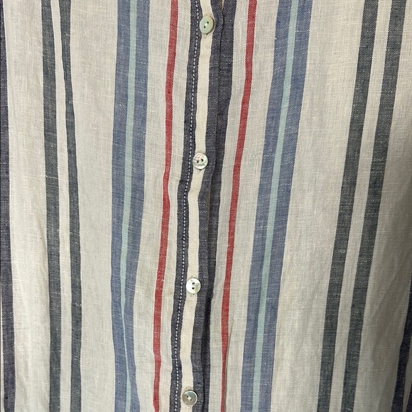 Jones&Co New York 100% Linen Striped Button Tunic Shirt Roll-Tab Sleeve - Picture 3 of 4